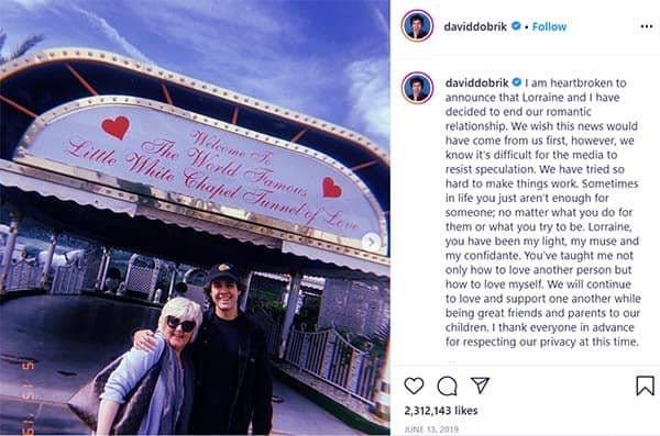 Image of David announced to end their relationship on Instagram